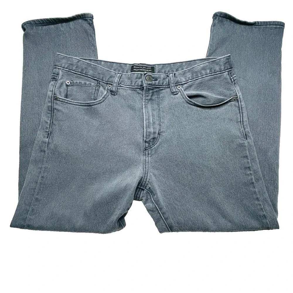 Banana Republic Men's 34x30 Gray Slim‎ Rapid Movement Stretch Jeans 27 Inseam